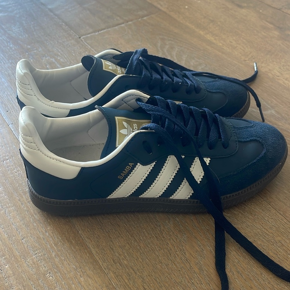 Adidas Sambas - navy with white stripes. As new
